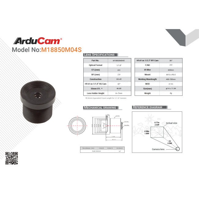 1/1.8'' 4K 8.5mm Low Distortion M12 Lens for OS08A10,OS08A20 and