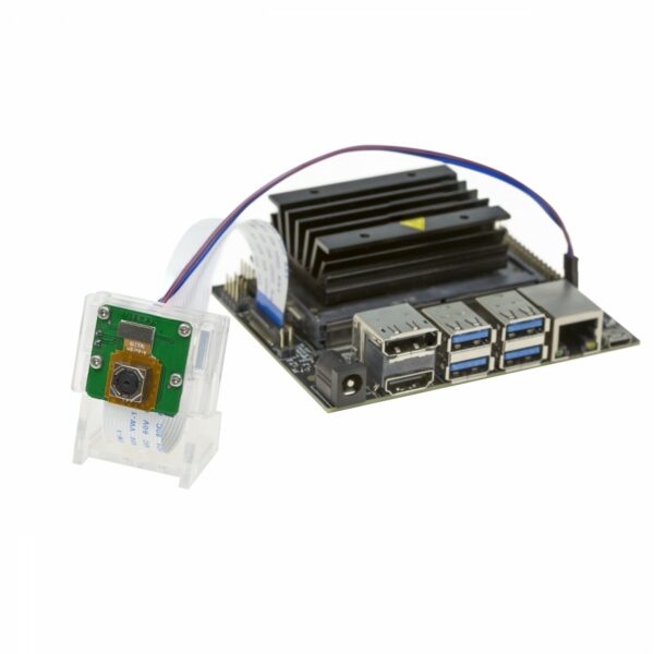 IMX219 Auto Focus Camera Module with An Acryic case being connected to Nvidia Jetson Nano