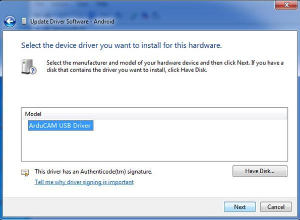 Enter the path to the ArduCAM USB2 driver