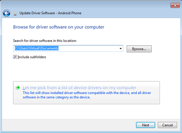 Let me pick from a list of device drivers on my computer