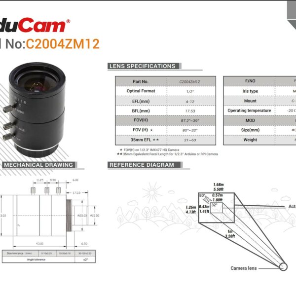 Specs of the Arudcam LN0448 C mount lens