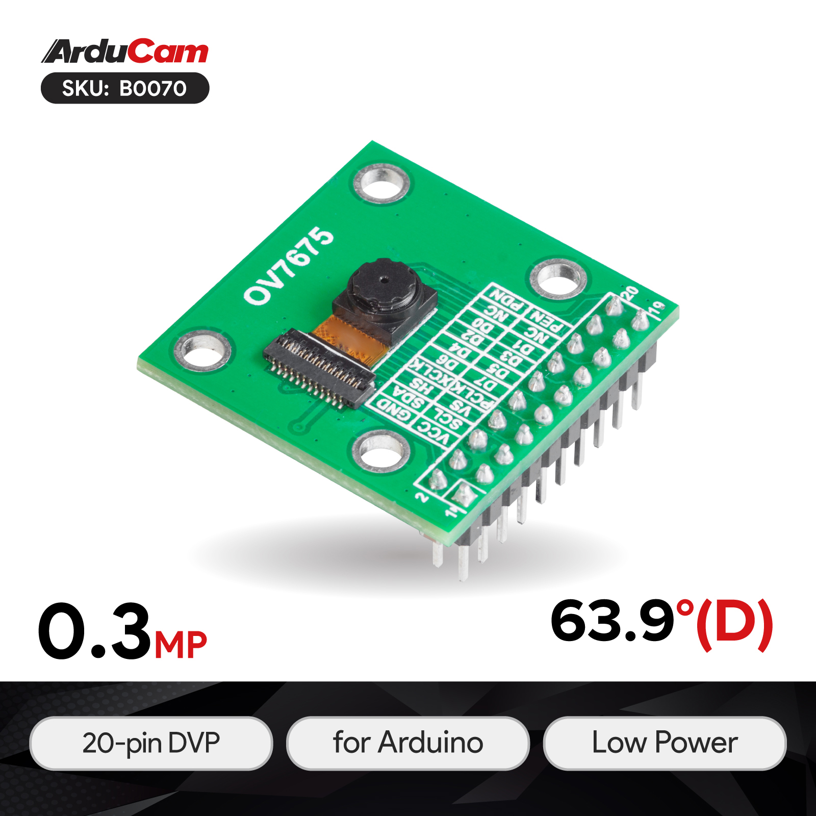 0.3MP OV7675 20-pin DVP Camera Module for Arduino GIGA R1 WIFI Board ...