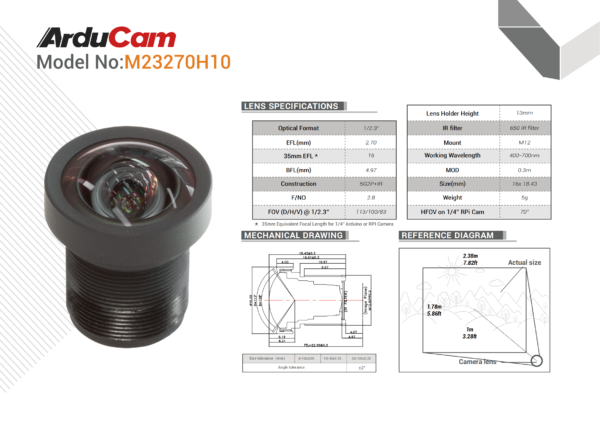 Arducam M12 lens 100 degrees for HQ camera LN069 （4）