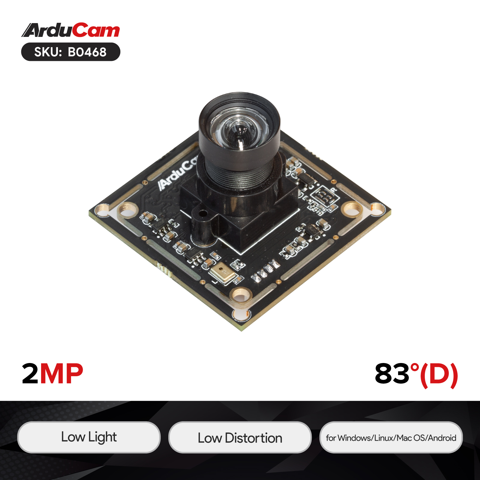 Arducam 1080P Low Light WDR Ultra Wide Angle USB Camera Module for  Computer, 2MP CMOS IMX291 160 Degree Fisheye Mini UVC USB2.0 Webcam Board  with